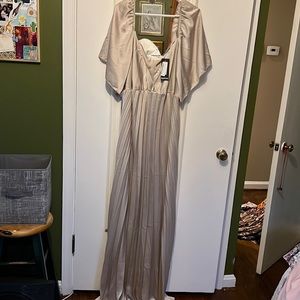 Boohoo champagne pleated satin maxi dress